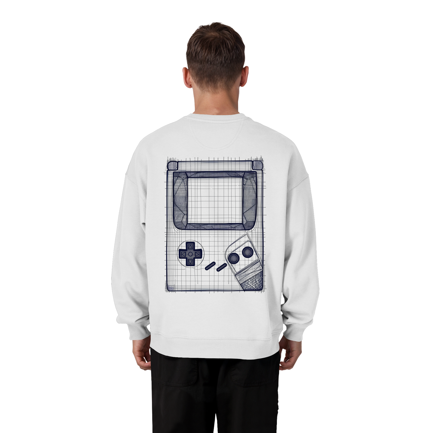 The Blueprint Handheld – Premium Bio-Sweatshirt | Backprint Edition - Organic Oversize Sweatshirt