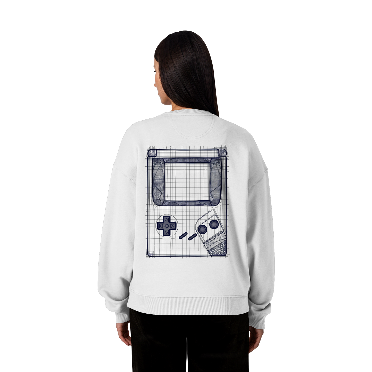 The Blueprint Handheld – Premium Bio-Sweatshirt | Backprint Edition - Organic Oversize Sweatshirt